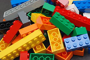 A pile of Lego blocks, of assorted colours and...
